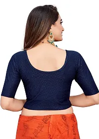 Shespire Round Neck Dobby Cotton Lycra Stretchable Elbow Sleeve Readymade Saree Blouse for Women Stylish (FREE-SIZE-32-36, Navy Blue)-thumb1