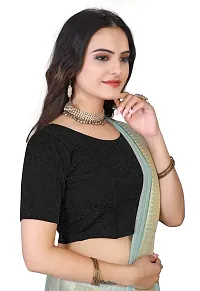 Shespire Round Neck Cotton Lycra Stretchable Elbow Sleeve Readymade Saree Blouse for Women Stylish (32, Black)-thumb1