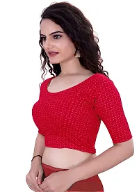 Shespire Round Neck Due Drop Stretchable Elbow Sleeve Readymade Saree Blouse for Womens Stylish (XL, RED)-thumb3