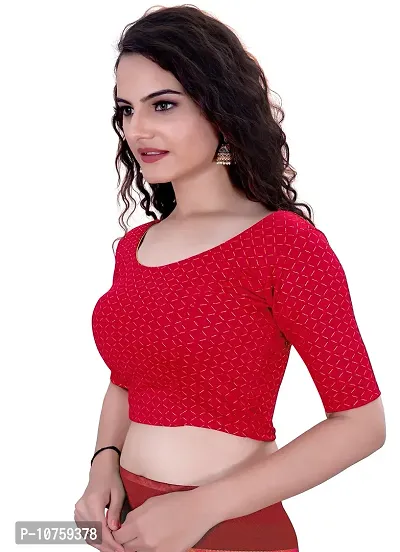 Shespire Round Neck Due Drop Stretchable Elbow Sleeve Readymade Saree Blouse for Womens Stylish (XL, RED)-thumb4