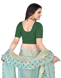 Shespire Round Neck Cotton Lycra Stretchable Elbow Sleeve Readymade Saree Blouse for Women Stylish (32, Green)-thumb3