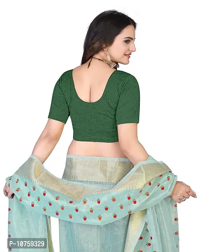 Shespire Round Neck Cotton Lycra Stretchable Elbow Sleeve Readymade Saree Blouse for Women Stylish (32, Green)-thumb4