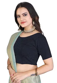 Shespire Round Neck Cotton Lycra Stretchable Elbow Sleeve Readymade Saree Blouse for Women Stylish (34, Navy Blue)-thumb2