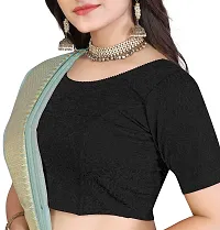 Shespire Round Neck Cotton Lycra Stretchable Elbow Sleeve Readymade Saree Blouse for Women Stylish (32, Black)-thumb4