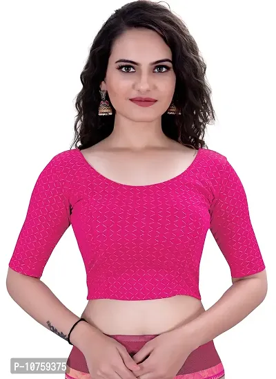 Shespire Round Neck Due Drop Stretchable Elbow Sleeve Readymade Saree Blouse for Womens Stylish (XXL, Rani)