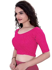 Shespire Round Neck Due Drop Stretchable Elbow Sleeve Readymade Saree Blouse for Womens Stylish (XXL, Rani)-thumb3