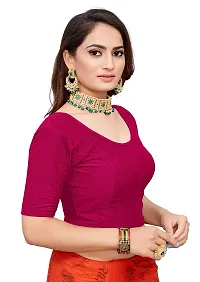 Shespire Round Neck Dobby Cotton Lycra Stretchable Elbow Sleeve Readymade Saree Blouse for Women Stylish (FREE-SIZE-32-36, Rani)-thumb2