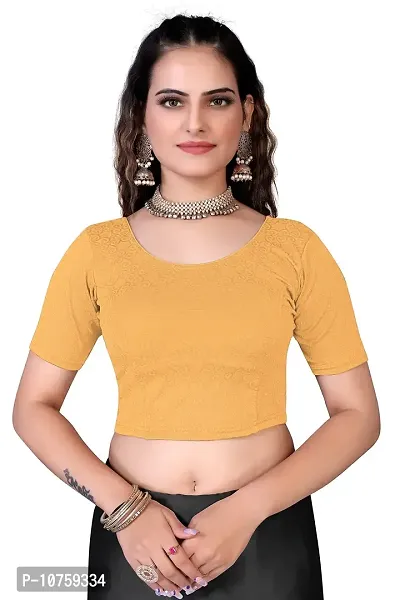 Shespire Readymade Stretchable Cotton Lycra Blouse ALBOW Sleeves (40, CHIKU)