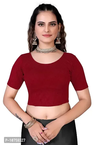 Shespire Readymade Stretchable Cotton Lycra Blouse ALBOW Sleeves (32, Maroon)