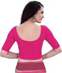 Shespire Round Neck Due Drop Stretchable Elbow Sleeve Readymade Saree Blouse for Womens Stylish (XXL, Rani)-thumb1