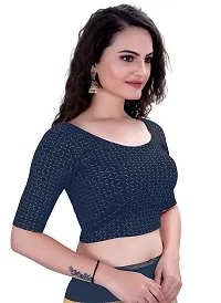 Shespire Round Neck Due Drop Stretchable Elbow Sleeve Readymade Saree Blouse for Womens Stylish (XL, Navy Blue)-thumb2