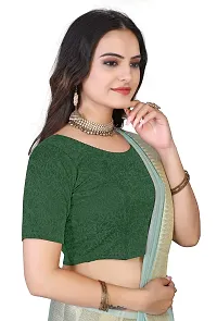 Shespire Round Neck Cotton Lycra Stretchable Elbow Sleeve Readymade Saree Blouse for Women Stylish (32, Green)-thumb1