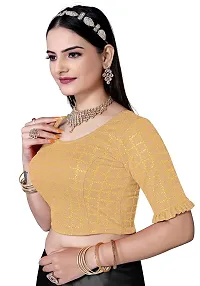 Shespire Round Neck Readymade Stretchable Blouse with Frill Design ON Sleeves (XXL, CHIKU)-thumb2