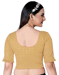 Shespire Round Neck Readymade Stretchable Blouse with Frill Design ON Sleeves (XXL, CHIKU)-thumb3