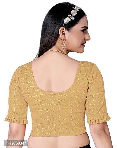 Shespire Round Neck Readymade Stretchable Blouse with Frill Design ON Sleeves (XXL, CHIKU)-thumb4