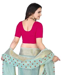 Shespire Round Neck Cotton Lycra Stretchable Elbow Sleeve Readymade Saree Blouse for Women Stylish (L, Rani)-thumb2