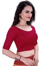 Shespire Round Neck Due Drop Stretchable Elbow Sleeve Readymade Saree Blouse for Womens Stylish (L, Maroon)-thumb2