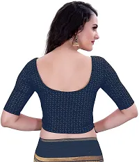 Shespire Round Neck Due Drop Stretchable Elbow Sleeve Readymade Saree Blouse for Womens Stylish (XL, Navy Blue)-thumb1