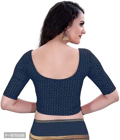 Shespire Round Neck Due Drop Stretchable Elbow Sleeve Readymade Saree Blouse for Womens Stylish (XL, Navy Blue)-thumb2