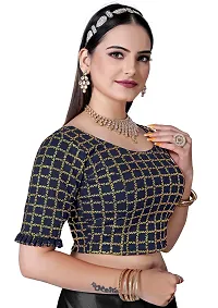 Shespire Round Neck Readymade Stretchable Blouse with Frill Design ON Sleeves (38, Navy Blue)-thumb1