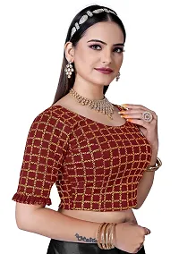 Shespire Round Neck Readymade Stretchable Blouse with Frill Design ON Sleeves (34, Maroon)-thumb1