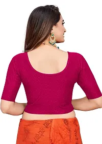 Shespire Round Neck Dobby Cotton Lycra Stretchable Elbow Sleeve Readymade Saree Blouse for Women Stylish (FREE-SIZE-32-36, Rani)-thumb1