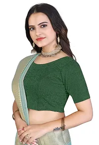 Shespire Round Neck Cotton Lycra Stretchable Elbow Sleeve Readymade Saree Blouse for Women Stylish (32, Green)-thumb2