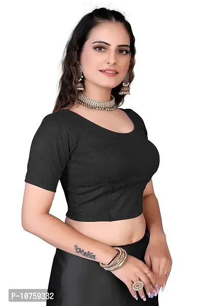 Shespire Readymade Stretchable Cotton Lycra Blouse ALBOW Sleeves (40, Black)-thumb2