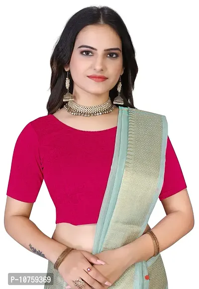 Shespire Round Neck Cotton Lycra Stretchable Elbow Sleeve Readymade Saree Blouse for Women Stylish (L, Rani)