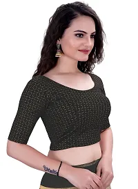 Shespire Round Neck Due Drop Stretchable Elbow Sleeve Readymade Saree Blouse for Womens Stylish (L, Black)-thumb2