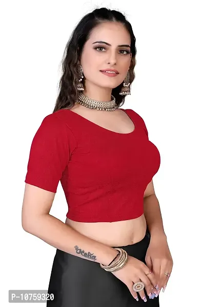 Shespire Readymade Stretchable Cotton Lycra Blouse ALBOW Sleeves (36, RED)-thumb2