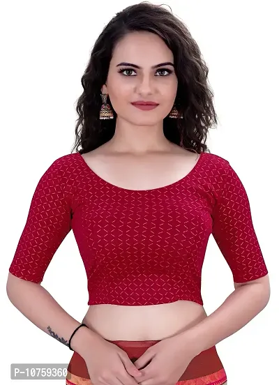 Shespire Round Neck Due Drop Stretchable Elbow Sleeve Readymade Saree Blouse for Womens Stylish (L, Maroon)-thumb0