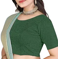 Shespire Round Neck Cotton Lycra Stretchable Elbow Sleeve Readymade Saree Blouse for Women Stylish (32, Green)-thumb4