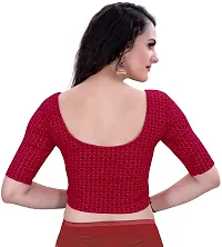 Shespire Round Neck Due Drop Stretchable Elbow Sleeve Readymade Saree Blouse for Womens Stylish (L, Maroon)-thumb1