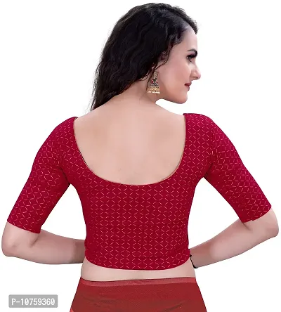 Shespire Round Neck Due Drop Stretchable Elbow Sleeve Readymade Saree Blouse for Womens Stylish (L, Maroon)-thumb2