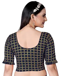 Shespire Round Neck Readymade Stretchable Blouse with Frill Design ON Sleeves (38, Navy Blue)-thumb3