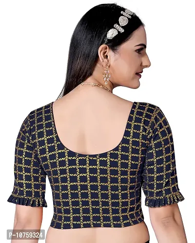 Shespire Round Neck Readymade Stretchable Blouse with Frill Design ON Sleeves (38, Navy Blue)-thumb4