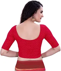 Shespire Round Neck Due Drop Stretchable Elbow Sleeve Readymade Saree Blouse for Womens Stylish (XL, RED)-thumb1