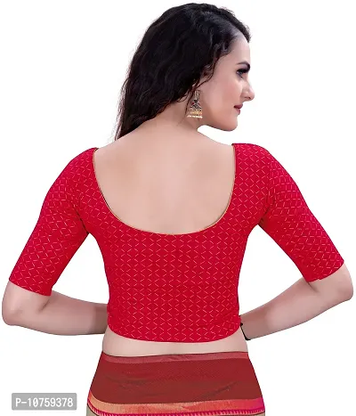 Shespire Round Neck Due Drop Stretchable Elbow Sleeve Readymade Saree Blouse for Womens Stylish (XL, RED)-thumb2