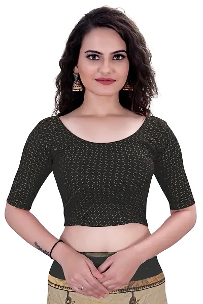 Shespire Round Neck Due Drop Stretchable Elbow Sleeve Readymade Saree Blouse for Womens Stylish