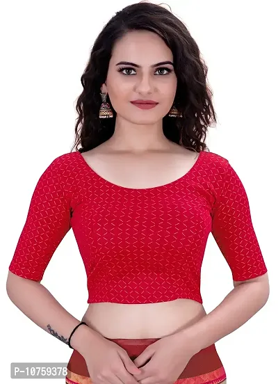 Shespire Round Neck Due Drop Stretchable Elbow Sleeve Readymade Saree Blouse for Womens Stylish (XL, RED)