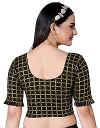 Shespire Round Neck Readymade Stretchable Blouse with Frill Design ON Sleeves (40, Black)-thumb3