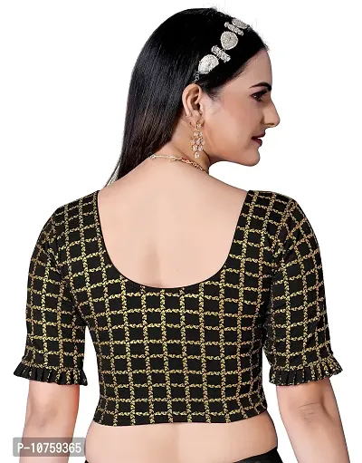 Shespire Round Neck Readymade Stretchable Blouse with Frill Design ON Sleeves (40, Black)-thumb4