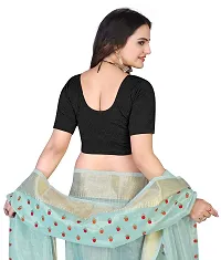 Shespire Round Neck Cotton Lycra Stretchable Elbow Sleeve Readymade Saree Blouse for Women Stylish (32, Black)-thumb3