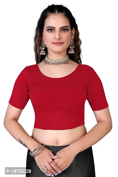 Shespire Readymade Stretchable Cotton Lycra Blouse ALBOW Sleeves (36, RED)-thumb0