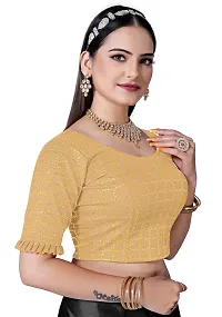 Shespire Round Neck Readymade Stretchable Blouse with Frill Design ON Sleeves (XXL, CHIKU)-thumb1