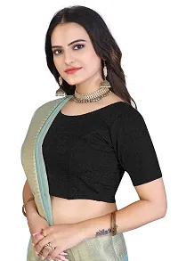 Shespire Round Neck Cotton Lycra Stretchable Elbow Sleeve Readymade Saree Blouse for Women Stylish (32, Black)-thumb2