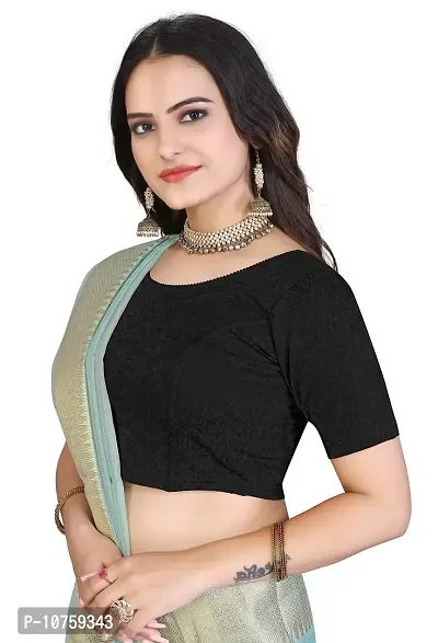 Shespire Round Neck Cotton Lycra Stretchable Elbow Sleeve Readymade Saree Blouse for Women Stylish (32, Black)-thumb3