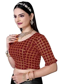 Shespire Round Neck Readymade Stretchable Blouse with Frill Design ON Sleeves (34, Maroon)-thumb2