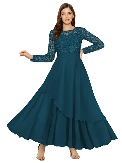 Stylish Georgette Embroidered Maxi Length Dress For Women